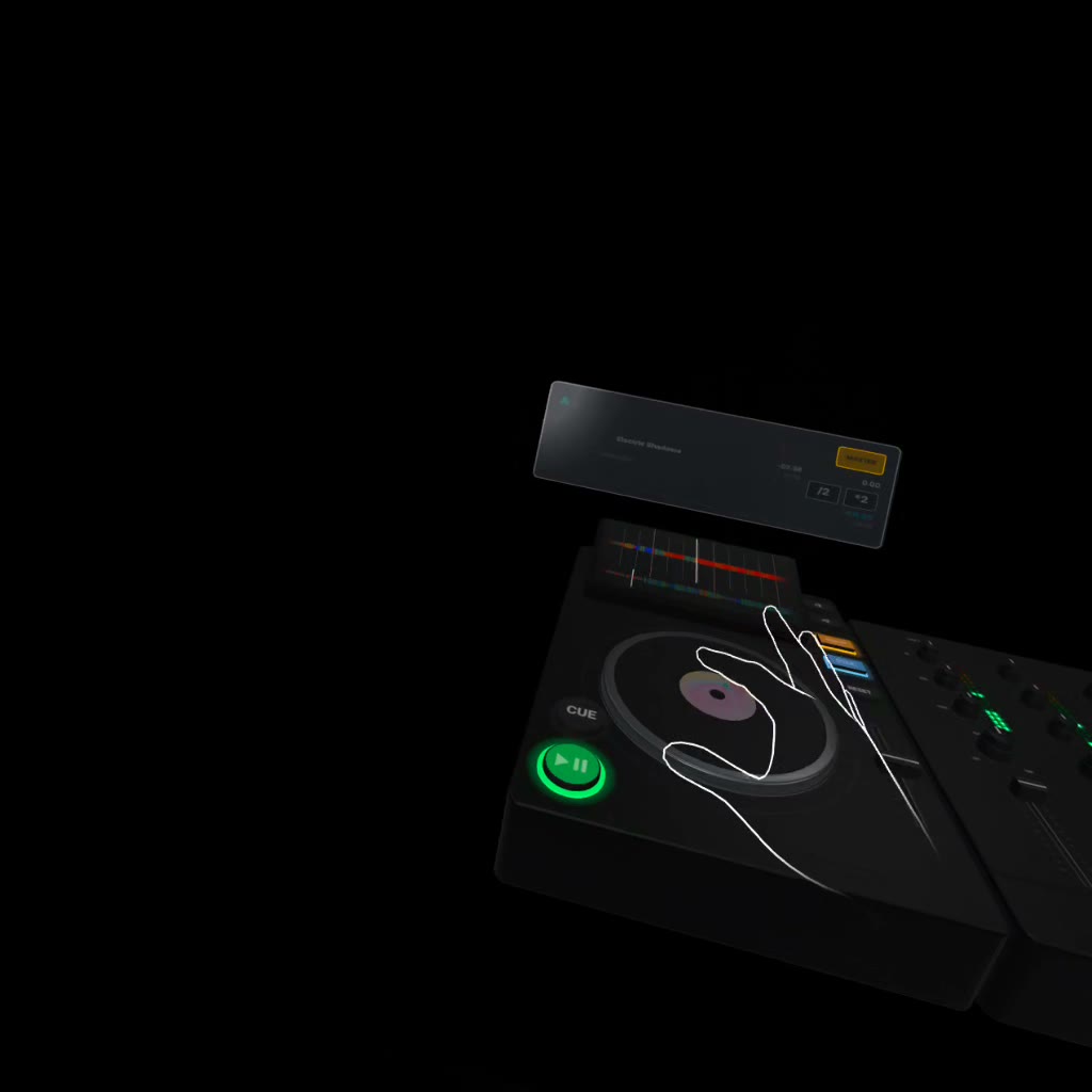 Hand on a virtual deck in Immersive DJ