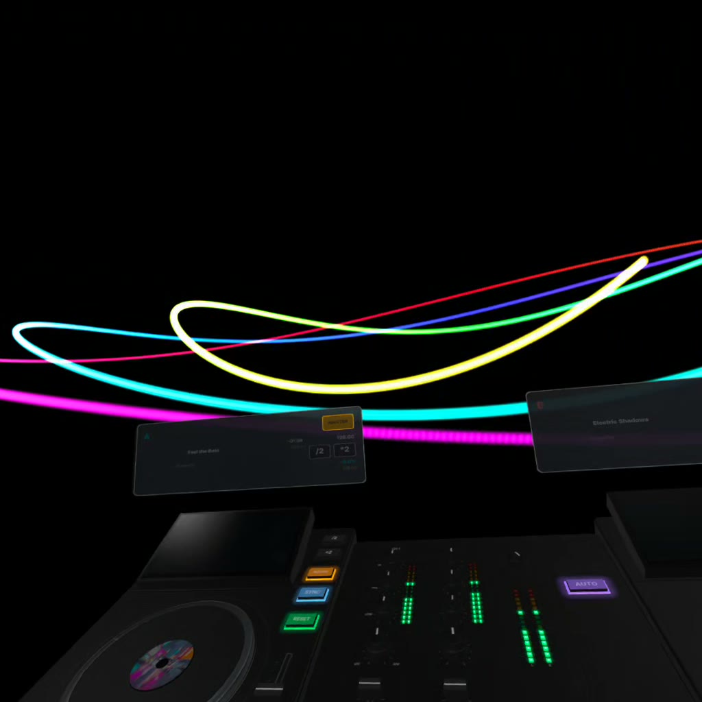 Neon ribbon visualiser over the mixer